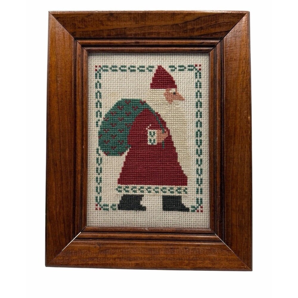 Vintage Prairie Schooler Finished Counted Cross Stitch Santa Claus Framed 9x7.5"